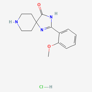 molecular formula C14H18ClN3O2 B2799891 2-(2-Methoxyphenyl)-1,3,8-triazaspiro[4.5]dec-1-en-4-one hydrochloride CAS No. 1779126-36-1