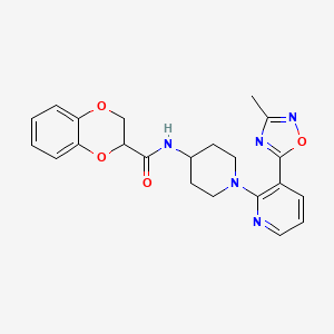 molecular formula C22H23N5O4 B2799898 N-(1-(3-(3-methyl-1,2,4-oxadiazol-5-yl)pyridin-2-yl)piperidin-4-yl)-2,3-dihydrobenzo[b][1,4]dioxine-2-carboxamide CAS No. 1421515-64-1
