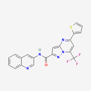 molecular formula C21H12F3N5OS B2799964 N-(quinolin-3-yl)-5-(thiophen-2-yl)-7-(trifluoromethyl)pyrazolo[1,5-a]pyrimidine-2-carboxamide CAS No. 313245-41-9