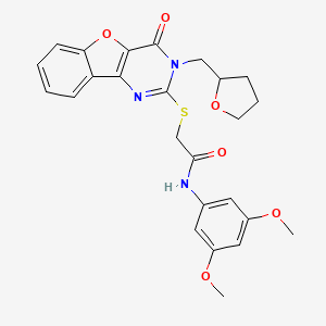 molecular formula C25H25N3O6S B2799984 N-(3,5-dimethoxyphenyl)-2-({6-oxo-5-[(oxolan-2-yl)methyl]-8-oxa-3,5-diazatricyclo[7.4.0.0^{2,7}]trideca-1(9),2(7),3,10,12-pentaen-4-yl}sulfanyl)acetamide CAS No. 899942-01-9