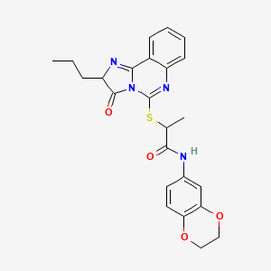 molecular formula C24H24N4O4S B2800029 N-(2,3-dihydro-1,4-benzodioxin-6-yl)-2-({3-oxo-2-propyl-2H,3H-imidazo[1,2-c]quinazolin-5-yl}sulfanyl)propanamide CAS No. 1185075-33-5