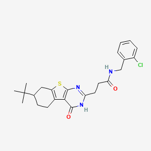 molecular formula C24H28ClN3O2S B2800034 N-(2-CHLOROBENZYL)-3-[7-(2-METHYL-2-PROPANYL)-4-OXO-3,4,5,6,7,8-HEXAHYDRO[1]BENZOTHIENO[2,3-D]PYRIMIDIN-2-YL]PROPANAMIDE CAS No. 950346-05-1