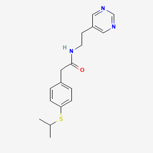 2-(4-(isopropylthio)phenyl)-N-(2-(pyrimidin-5-yl)ethyl)acetamide