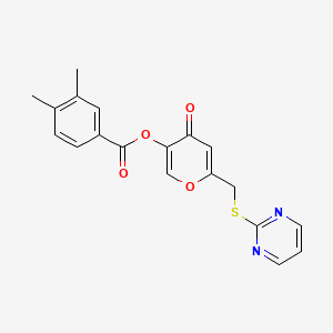 [4-Oxo-6-(pyrimidin-2-ylsulfanylmethyl)pyran-3-yl] 3,4-dimethylbenzoate