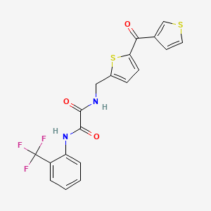 molecular formula C19H13F3N2O3S2 B2800144 N-{[5-(thiophene-3-carbonyl)thiophen-2-yl]methyl}-N'-[2-(trifluoromethyl)phenyl]ethanediamide CAS No. 1797600-84-0