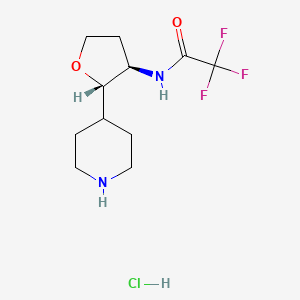 molecular formula C11H18ClF3N2O2 B2800156 rac-2,2,2-trifluoro-N-[(2R,3S)-2-(piperidin-4-yl)oxolan-3-yl]acetamide hydrochloride CAS No. 2031242-82-5