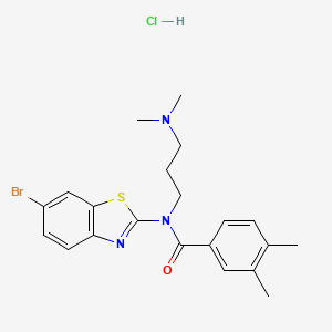 molecular formula C21H25BrClN3OS B2800171 N-(6-BROMO-1,3-BENZOTHIAZOL-2-YL)-N-[3-(DIMETHYLAMINO)PROPYL]-3,4-DIMETHYLBENZAMIDE HYDROCHLORIDE CAS No. 1215579-17-1