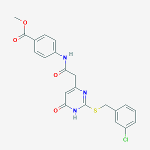 molecular formula C21H18ClN3O4S B2800180 Methyl 4-(2-(2-((3-chlorobenzyl)thio)-6-oxo-1,6-dihydropyrimidin-4-yl)acetamido)benzoate CAS No. 1105238-44-5