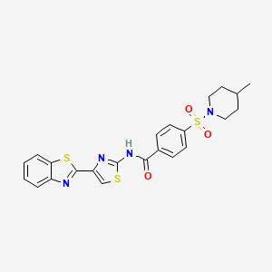 molecular formula C23H22N4O3S3 B2800197 N-(4-(benzo[d]thiazol-2-yl)thiazol-2-yl)-4-((4-methylpiperidin-1-yl)sulfonyl)benzamide CAS No. 683767-68-2