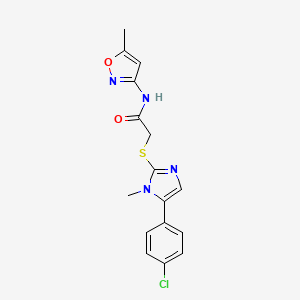 molecular formula C16H15ClN4O2S B2800209 2-((5-(4-chlorophenyl)-1-methyl-1H-imidazol-2-yl)thio)-N-(5-methylisoxazol-3-yl)acetamide CAS No. 942005-66-5