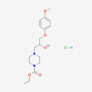 molecular formula C17H27ClN2O5 B2800260 Ethyl 4-[2-hydroxy-3-(4-methoxyphenoxy)propyl]piperazine-1-carboxylate Hydrochloride CAS No. 1052403-72-1