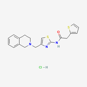 molecular formula C19H20ClN3OS2 B2800271 N-(4-((3,4-dihydroisoquinolin-2(1H)-yl)methyl)thiazol-2-yl)-2-(thiophen-2-yl)acetamide hydrochloride CAS No. 1215516-60-1