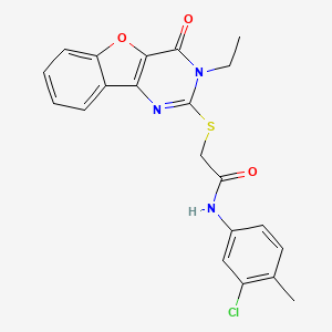 molecular formula C21H18ClN3O3S B2800273 N-(3-chloro-4-methylphenyl)-2-({5-ethyl-6-oxo-8-oxa-3,5-diazatricyclo[7.4.0.0^{2,7}]trideca-1(9),2(7),3,10,12-pentaen-4-yl}sulfanyl)acetamide CAS No. 923113-35-3