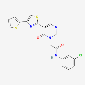 molecular formula C19H13ClN4O2S2 B2800299 N-(3-chlorophenyl)-2-{6-oxo-5-[4-(thiophen-2-yl)-1,3-thiazol-2-yl]-1,6-dihydropyrimidin-1-yl}acetamide CAS No. 1251630-40-6