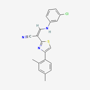 molecular formula C20H16ClN3S B2800332 (Z)-3-((3-chlorophenyl)amino)-2-(4-(2,4-dimethylphenyl)thiazol-2-yl)acrylonitrile CAS No. 476676-24-1