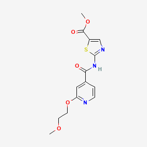 molecular formula C14H15N3O5S B2800345 Methyl 2-(2-(2-methoxyethoxy)isonicotinamido)thiazole-5-carboxylate CAS No. 2034431-25-7