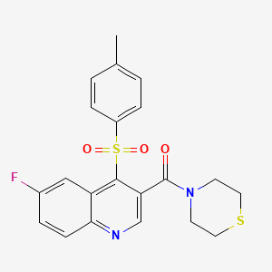 molecular formula C21H19FN2O3S2 B2800365 6-FLUORO-4-(4-METHYLBENZENESULFONYL)-3-(THIOMORPHOLINE-4-CARBONYL)QUINOLINE CAS No. 1111051-16-1