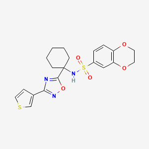 molecular formula C20H21N3O5S2 B2800382 N-(1-(3-(thiophen-3-yl)-1,2,4-oxadiazol-5-yl)cyclohexyl)-2,3-dihydrobenzo[b][1,4]dioxine-6-sulfonamide CAS No. 1396766-96-3