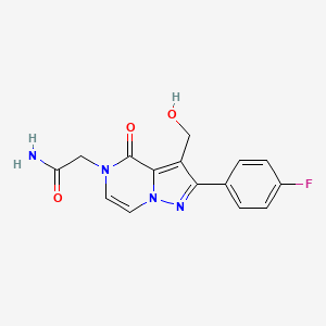 molecular formula C15H13FN4O3 B2800398 2-[2-(4-fluorophenyl)-3-(hydroxymethyl)-4-oxopyrazolo[1,5-a]pyrazin-5(4H)-yl]acetamide CAS No. 2108943-42-4
