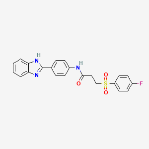 molecular formula C22H18FN3O3S B2800400 N-(4-(1H-benzo[d]imidazol-2-yl)phenyl)-3-((4-fluorophenyl)sulfonyl)propanamide CAS No. 895476-51-4