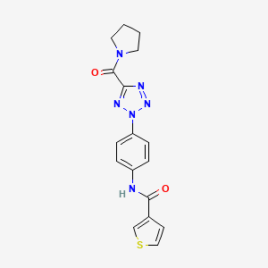 molecular formula C17H16N6O2S B2800446 N-(4-(5-(pyrrolidine-1-carbonyl)-2H-tetrazol-2-yl)phenyl)thiophene-3-carboxamide CAS No. 1396878-04-8