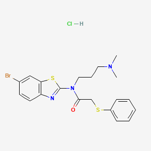 molecular formula C20H23BrClN3OS2 B2800461 N-(6-BROMO-1,3-BENZOTHIAZOL-2-YL)-N-[3-(DIMETHYLAMINO)PROPYL]-2-(PHENYLSULFANYL)ACETAMIDE HYDROCHLORIDE CAS No. 1216927-73-9