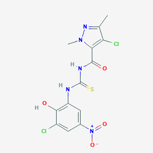 molecular formula C13H11Cl2N5O4S B280047 N-[(4-CHLORO-1,3-DIMETHYL-1H-PYRAZOL-5-YL)CARBONYL]-N'-(3-CHLORO-2-HYDROXY-5-NITROPHENYL)THIOUREA 