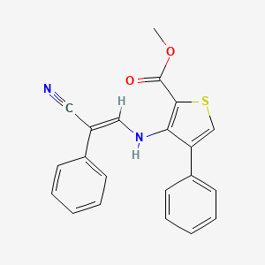 molecular formula C21H16N2O2S B2800472 methyl 3-{[(E)-2-cyano-2-phenylvinyl]amino}-4-phenylthiophene-2-carboxylate CAS No. 1993535-26-4