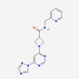 molecular formula C16H16N8O B2800476 1-(6-(1H-1,2,4-triazol-1-yl)pyrimidin-4-yl)-N-(pyridin-2-ylmethyl)azetidine-3-carboxamide CAS No. 2034230-66-3