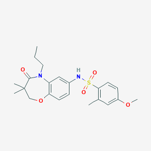 molecular formula C22H28N2O5S B2800492 N-(3,3-dimethyl-4-oxo-5-propyl-2,3,4,5-tetrahydrobenzo[b][1,4]oxazepin-7-yl)-4-methoxy-2-methylbenzenesulfonamide CAS No. 922057-03-2