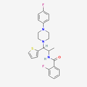 molecular formula C24H25F2N3OS B2800503 2-Fluoro-N-{1-[4-(4-fluorophenyl)piperazin-1-YL]-1-(thiophen-2-YL)propan-2-YL}benzamide CAS No. 847195-63-5