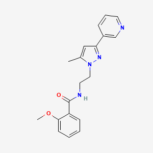 molecular formula C19H20N4O2 B2800507 2-methoxy-N-(2-(5-methyl-3-(pyridin-3-yl)-1H-pyrazol-1-yl)ethyl)benzamide CAS No. 2034509-71-0