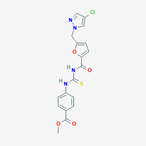 molecular formula C18H15ClN4O4S B280060 METHYL 4-({[({5-[(4-CHLORO-1H-PYRAZOL-1-YL)METHYL]-2-FURYL}CARBONYL)AMINO]CARBOTHIOYL}AMINO)BENZOATE 