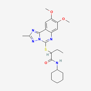 molecular formula C22H29N5O3S B2800602 N-cyclohexyl-2-((8,9-dimethoxy-2-methyl-[1,2,4]triazolo[1,5-c]quinazolin-5-yl)thio)butanamide CAS No. 1251606-81-1