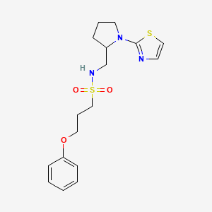 molecular formula C17H23N3O3S2 B2800618 3-phenoxy-N-((1-(thiazol-2-yl)pyrrolidin-2-yl)methyl)propane-1-sulfonamide CAS No. 1788556-67-1