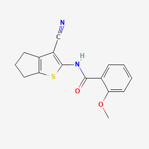 molecular formula C16H14N2O2S B2800637 N-(3-cyano-5,6-dihydro-4H-cyclopenta[b]thiophen-2-yl)-2-methoxybenzamide CAS No. 296796-61-7