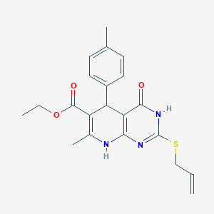 molecular formula C21H23N3O3S B2800662 Ethyl 2-(allylthio)-7-methyl-4-oxo-5-(p-tolyl)-3,4,5,8-tetrahydropyrido[2,3-d]pyrimidine-6-carboxylate CAS No. 923138-72-1