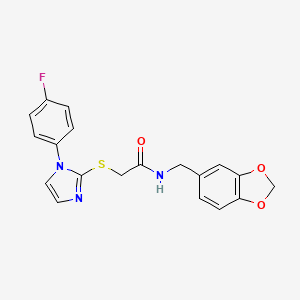 molecular formula C19H16FN3O3S B2800676 N-[(2H-1,3-benzodioxol-5-yl)methyl]-2-{[1-(4-fluorophenyl)-1H-imidazol-2-yl]sulfanyl}acetamide CAS No. 851132-74-6