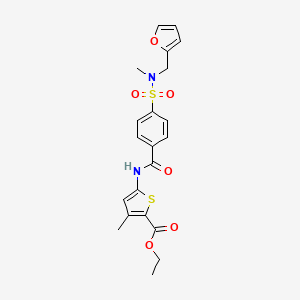molecular formula C21H22N2O6S2 B2800689 ethyl 5-(4-(N-(furan-2-ylmethyl)-N-methylsulfamoyl)benzamido)-3-methylthiophene-2-carboxylate CAS No. 923073-67-0