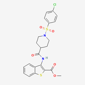 molecular formula C22H21ClN2O5S2 B2800707 Methyl 3-(1-((4-chlorophenyl)sulfonyl)piperidine-4-carboxamido)benzo[b]thiophene-2-carboxylate CAS No. 922482-23-3