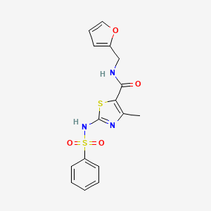 molecular formula C16H15N3O4S2 B2800708 N-(furan-2-ylmethyl)-4-methyl-2-(phenylsulfonamido)thiazole-5-carboxamide CAS No. 941925-49-1