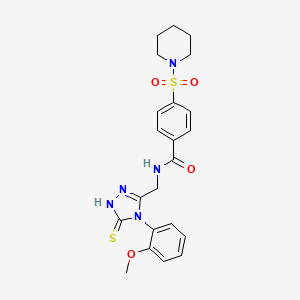 molecular formula C22H25N5O4S2 B2800710 N-{[4-(2-methoxyphenyl)-5-sulfanylidene-4,5-dihydro-1H-1,2,4-triazol-3-yl]methyl}-4-(piperidine-1-sulfonyl)benzamide CAS No. 391888-47-4