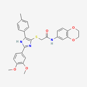 molecular formula C28H27N3O5S B2800722 N-(2,3-Dihydro-1,4-benzodioxin-6-YL)-2-{[2-(3,4-dimethoxyphenyl)-5-(4-methylphenyl)-1H-imidazol-4-YL]sulfanyl}acetamide CAS No. 865657-62-1