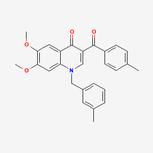 molecular formula C27H25NO4 B2800723 6,7-Dimethoxy-3-(4-methylbenzoyl)-1-[(3-methylphenyl)methyl]quinolin-4-one CAS No. 866808-27-7