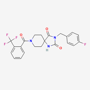molecular formula C22H19F4N3O3 B2800726 3-(4-Fluorobenzyl)-8-(2-(trifluoromethyl)benzoyl)-1,3,8-triazaspiro[4.5]decane-2,4-dione CAS No. 1021100-52-6