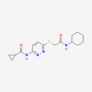 molecular formula C16H22N4O2S B2800733 N-(6-((2-(cyclohexylamino)-2-oxoethyl)thio)pyridazin-3-yl)cyclopropanecarboxamide CAS No. 1021056-20-1
