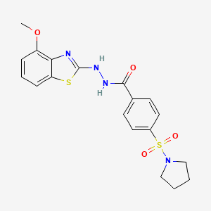 molecular formula C19H20N4O4S2 B2800744 N'-(4-methoxybenzo[d]thiazol-2-yl)-4-(pyrrolidin-1-ylsulfonyl)benzohydrazide CAS No. 851978-29-5