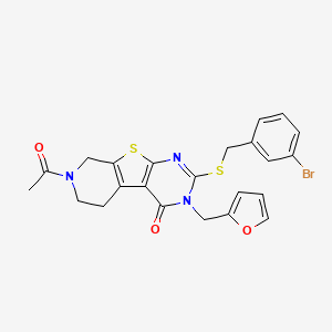 molecular formula C23H20BrN3O3S2 B2800745 11-acetyl-5-[(3-bromophenyl)methylsulfanyl]-4-(furan-2-ylmethyl)-8-thia-4,6,11-triazatricyclo[7.4.0.02,7]trideca-1(9),2(7),5-trien-3-one CAS No. 1216808-35-3