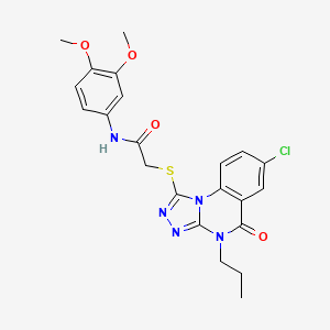 molecular formula C22H22ClN5O4S B2800781 2-((7-chloro-5-oxo-4-propyl-4,5-dihydro-[1,2,4]triazolo[4,3-a]quinazolin-1-yl)thio)-N-(3,4-dimethoxyphenyl)acetamide CAS No. 1111054-96-6
