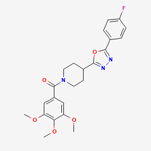 molecular formula C23H24FN3O5 B2800783 (4-(5-(4-Fluorophenyl)-1,3,4-oxadiazol-2-yl)piperidin-1-yl)(3,4,5-trimethoxyphenyl)methanone CAS No. 1172304-93-6